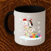 Penguins Lover Xmas Lighting Penguin Riding Llama Christmas Funny Gift Coffee Mug thumb 2