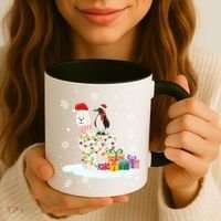 Penguins Lover Xmas Lighting Penguin Riding Llama Christmas Funny Gift Coffee Mug thumb 3