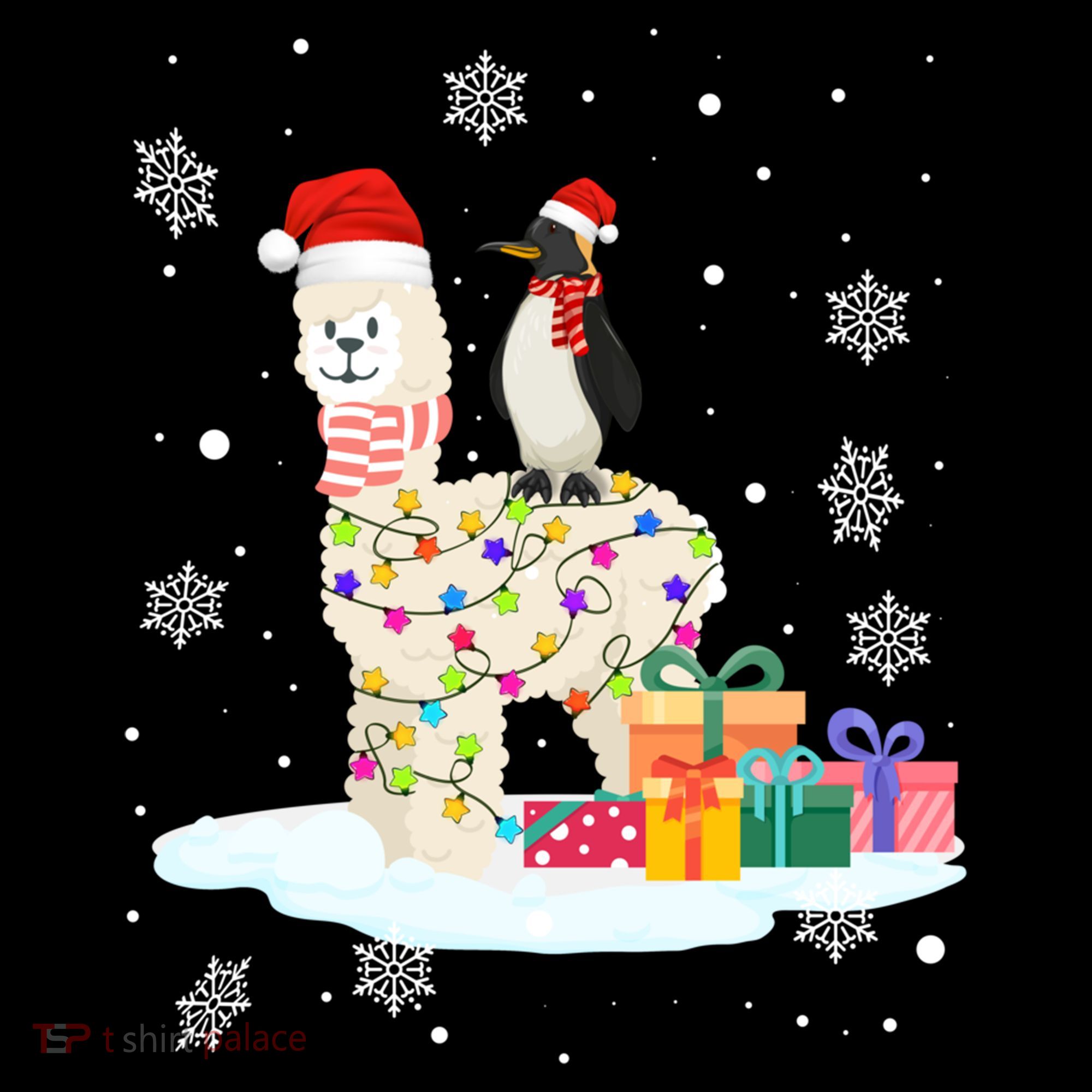 Penguins Lover Xmas Lighting Penguin Riding Llama Christmas Funny Gift Coffee Mug