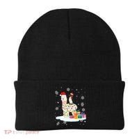 Penguins Lover Xmas Lighting Penguin Riding Llama Christmas Funny Gift Beanie thumb 0