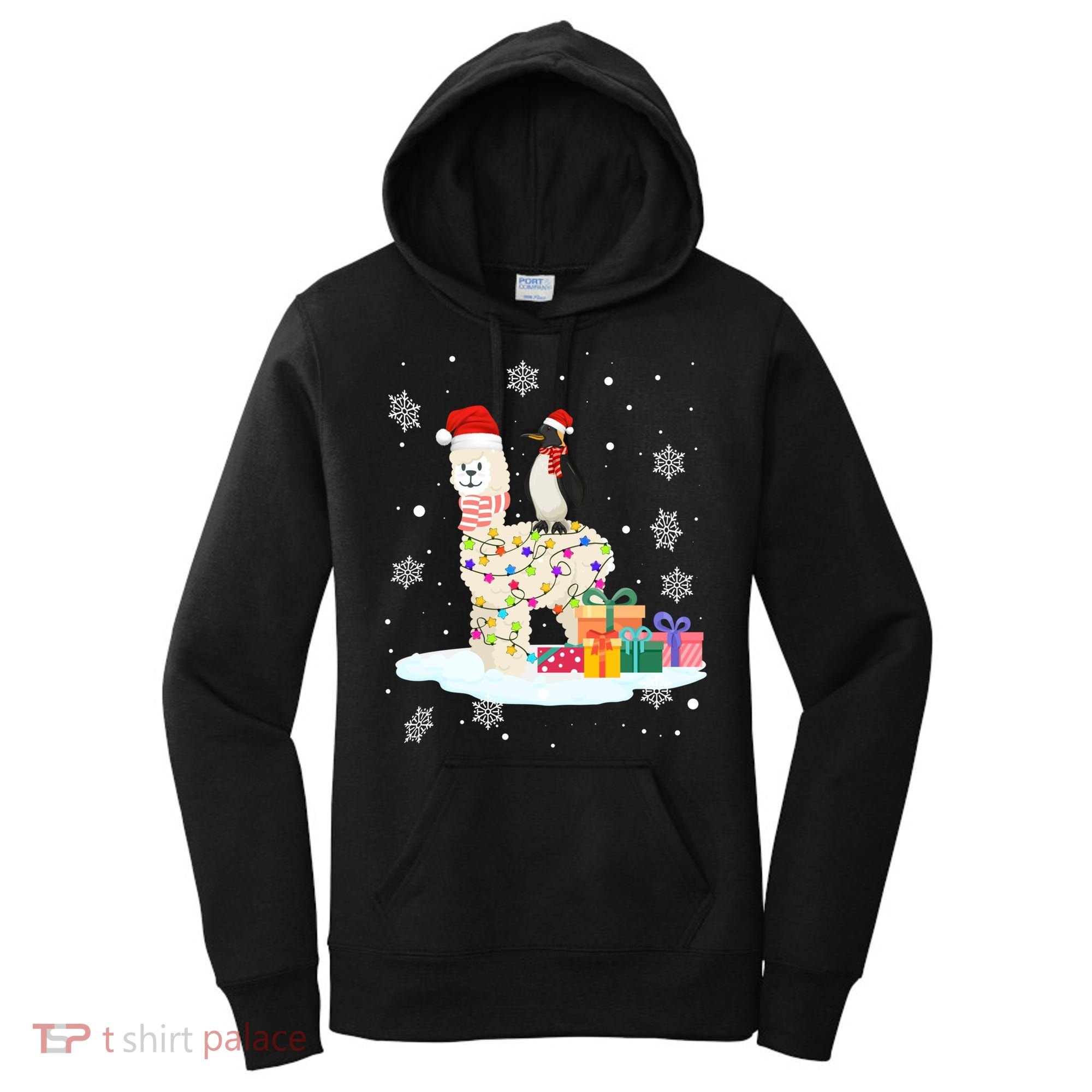 Penguins Lover Xmas Lighting Penguin Riding Llama Christmas Funny Gift Women's Hoodie