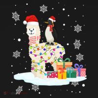 Penguins Lover Xmas Lighting Penguin Riding Llama Christmas Funny Gift Women's Hoodie thumb 2