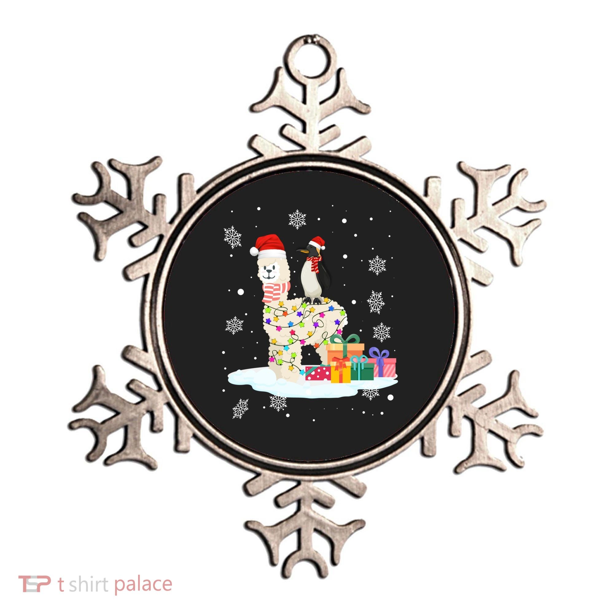 Penguins Lover Xmas Lighting Penguin Riding Llama Christmas Funny Gift Ornament