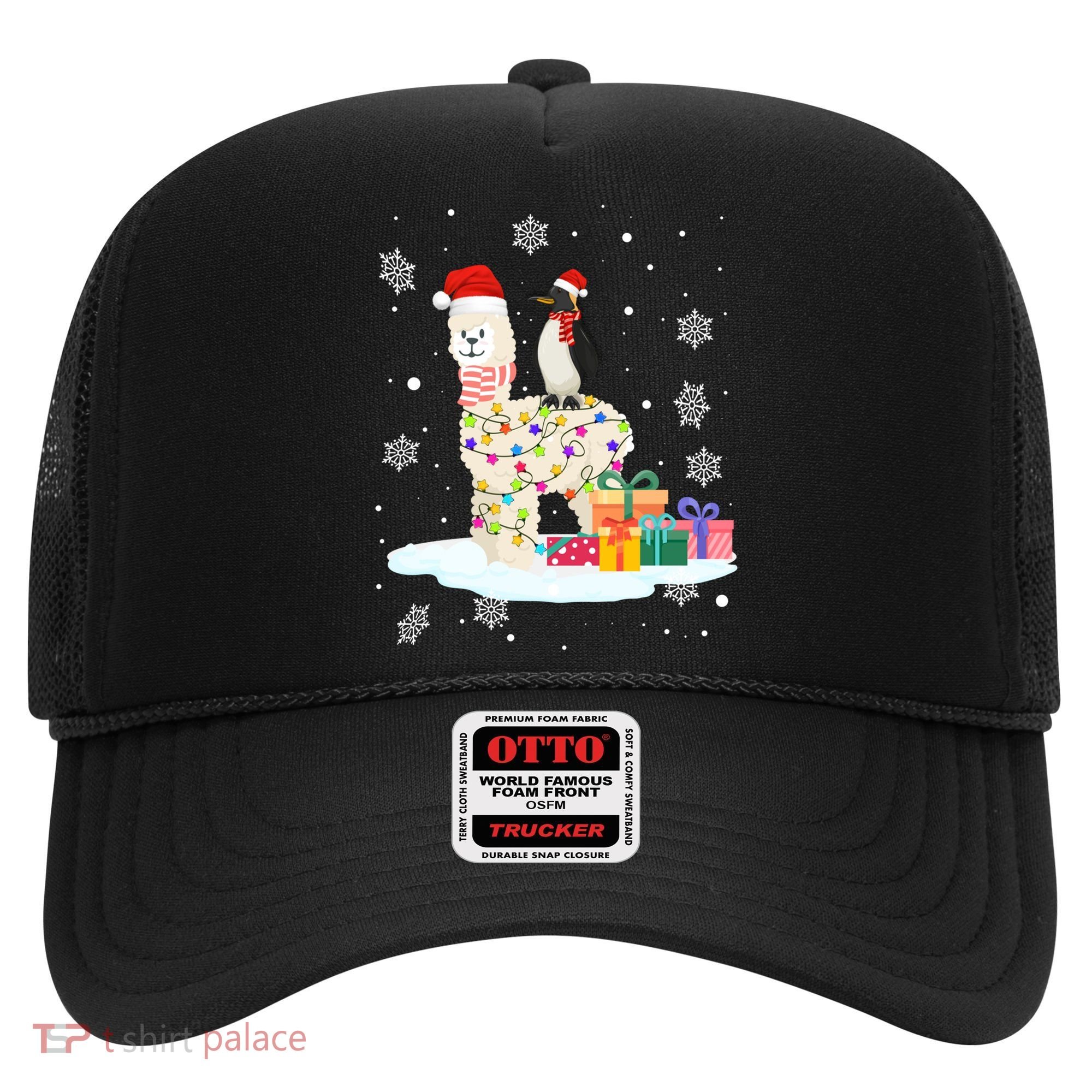 Penguins Lover Xmas Lighting Penguin Riding Llama Christmas Funny Gift Hat