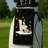 Penguins Lover Xmas Lighting Penguin Riding Llama Christmas Funny Gift Golf Towel thumb 2