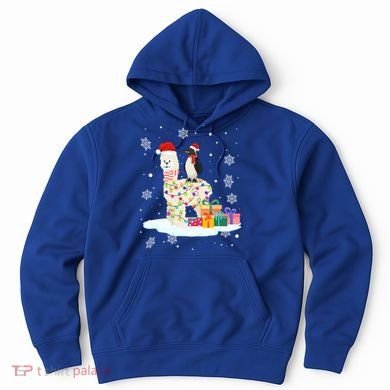 Penguins Lover Xmas Lighting Penguin Riding Llama Christmas Funny Gift Hoodie