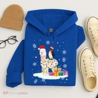 Penguins Lover Xmas Lighting Penguin Riding Llama Christmas Funny Gift Hoodie thumb 4