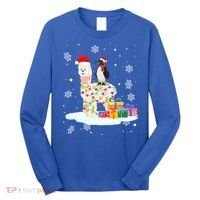 Penguins Lover Xmas Lighting Penguin Riding Llama Christmas Funny Gift Long Sleeve Shirt thumb 0