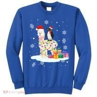 Penguins Lover Xmas Lighting Penguin Riding Llama Christmas Funny Gift Sweatshirt thumb 0