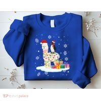 Penguins Lover Xmas Lighting Penguin Riding Llama Christmas Funny Gift Sweatshirt thumb 2