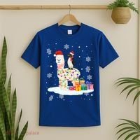 Penguins Lover Xmas Lighting Penguin Riding Llama Christmas Funny Gift T-Shirt thumb 2