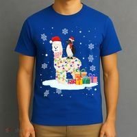 Penguins Lover Xmas Lighting Penguin Riding Llama Christmas Funny Gift T-Shirt thumb 3