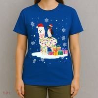 Penguins Lover Xmas Lighting Penguin Riding Llama Christmas Funny Gift T-Shirt thumb 4