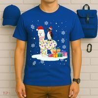 Penguins Lover Xmas Lighting Penguin Riding Llama Christmas Funny Gift T-Shirt thumb 6