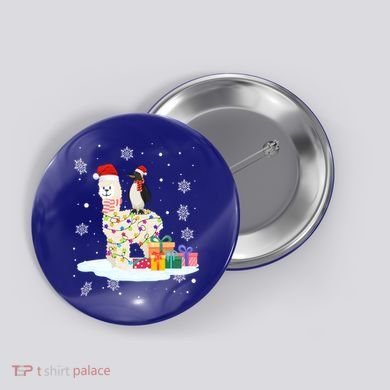 Penguins Lover Xmas Lighting Penguin Riding Llama Christmas Funny Gift Button