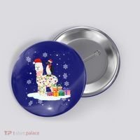Penguins Lover Xmas Lighting Penguin Riding Llama Christmas Funny Gift Button thumb 0