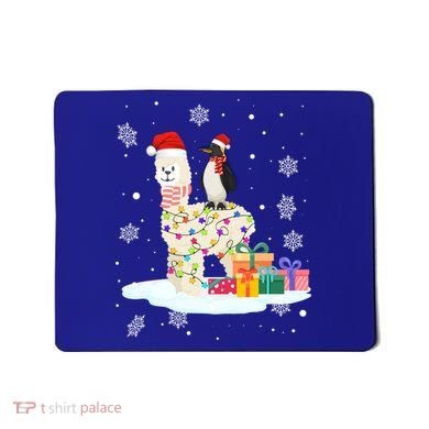 Penguins Lover Xmas Lighting Penguin Riding Llama Christmas Funny Gift Mousepad