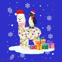 Penguins Lover Xmas Lighting Penguin Riding Llama Christmas Funny Gift Mousepad thumb 1