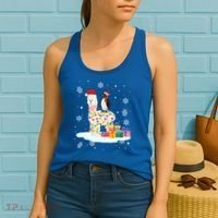 Penguins Lover Xmas Lighting Penguin Riding Llama Christmas Funny Gift Women's Tank Top thumb 2