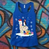 Penguins Lover Xmas Lighting Penguin Riding Llama Christmas Funny Gift Women's Tank Top thumb 3