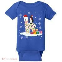 Penguins Lover Xmas Lighting Penguin Riding Llama Christmas Funny Gift Baby Bodysuit thumb 0