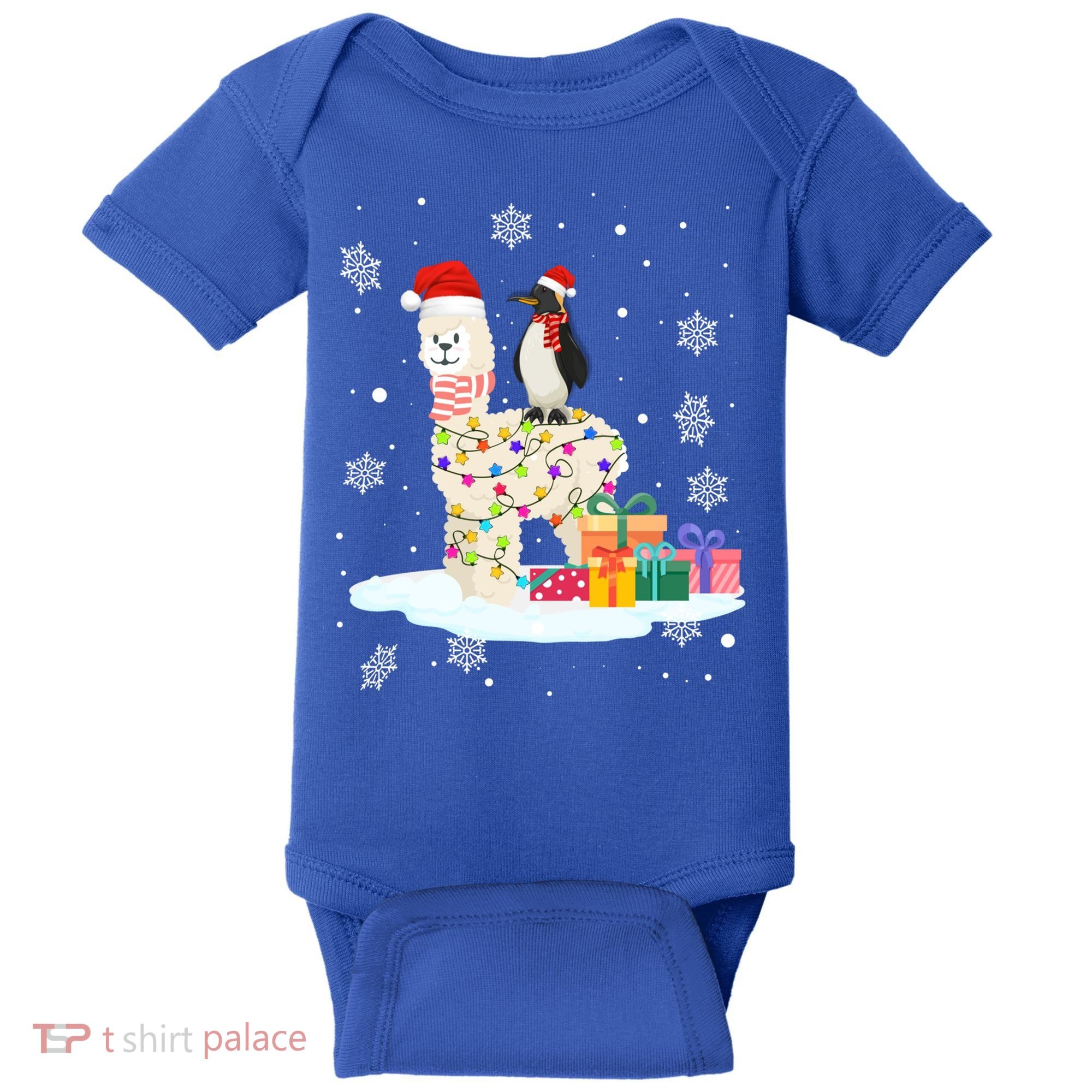 Penguins Lover Xmas Lighting Penguin Riding Llama Christmas Funny Gift Baby Bodysuit