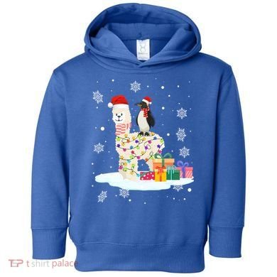 Penguins Lover Xmas Lighting Penguin Riding Llama Christmas Funny Gift Toddler Hoodie