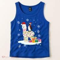 Penguins Lover Xmas Lighting Penguin Riding Llama Christmas Funny Gift Tank Top thumb 2