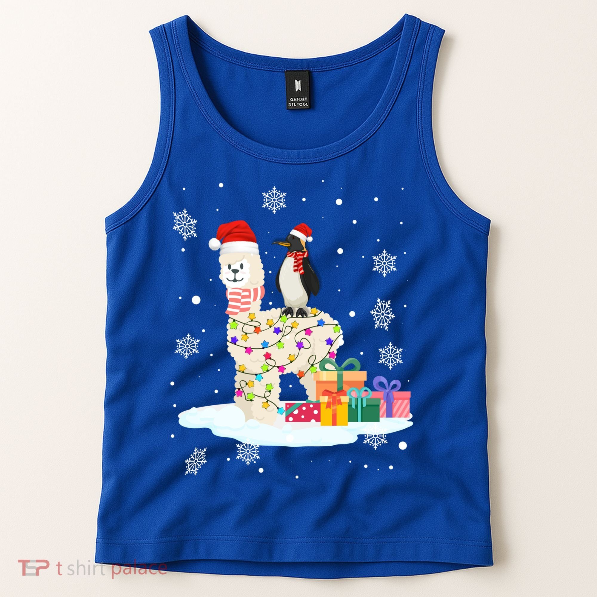 Penguins Lover Xmas Lighting Penguin Riding Llama Christmas Funny Gift Tank Top