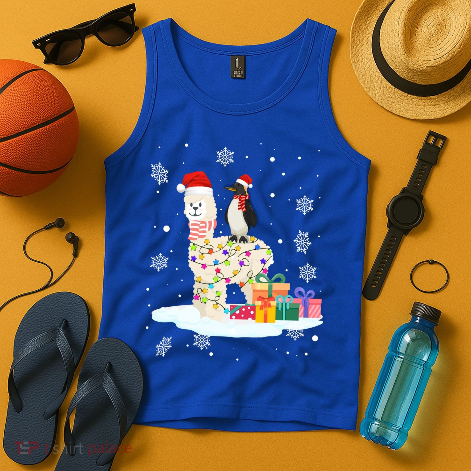 Penguins Lover Xmas Lighting Penguin Riding Llama Christmas Funny Gift Tank Top