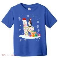 Penguins Lover Xmas Lighting Penguin Riding Llama Christmas Funny Gift Toddler T-Shirt thumb 0