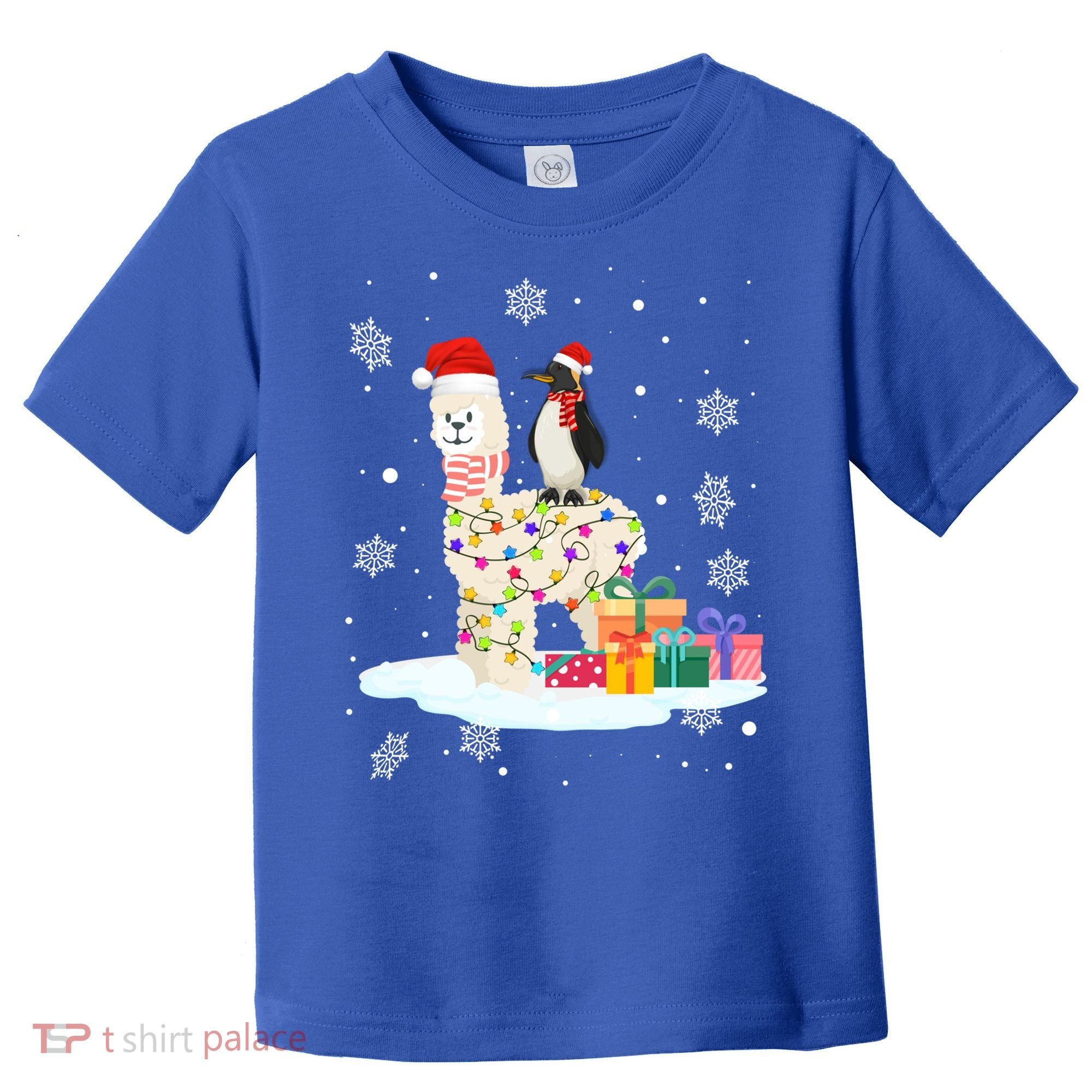 Penguins Lover Xmas Lighting Penguin Riding Llama Christmas Funny Gift Toddler T-Shirt