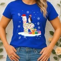 Penguins Lover Xmas Lighting Penguin Riding Llama Christmas Funny Gift Women's T-Shirt thumb 2
