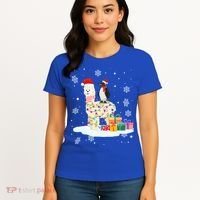 Penguins Lover Xmas Lighting Penguin Riding Llama Christmas Funny Gift Women's T-Shirt thumb 4