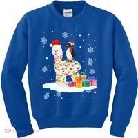 Penguins Lover Xmas Lighting Penguin Riding Llama Christmas Funny Gift Kids Sweatshirt thumb 0