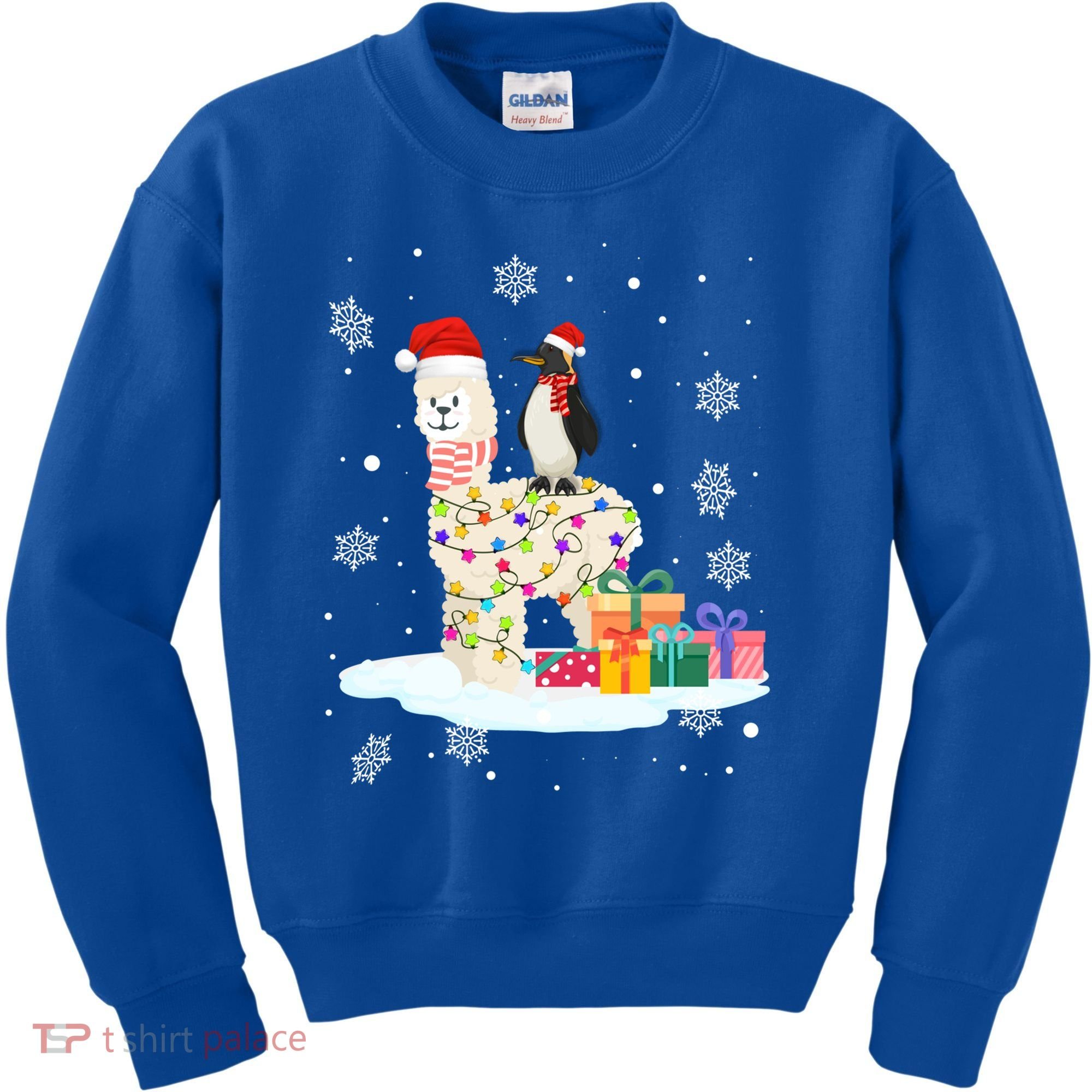 Penguins Lover Xmas Lighting Penguin Riding Llama Christmas Funny Gift Kids Sweatshirt