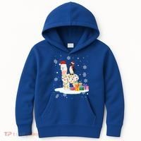 Penguins Lover Xmas Lighting Penguin Riding Llama Christmas Funny Gift Kids Hoodie thumb 0