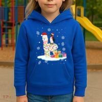 Penguins Lover Xmas Lighting Penguin Riding Llama Christmas Funny Gift Kids Hoodie thumb 3