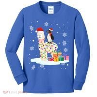 Penguins Lover Xmas Lighting Penguin Riding Llama Christmas Funny Gift Kids Long Sleeve Shirt thumb 0