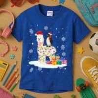 Penguins Lover Xmas Lighting Penguin Riding Llama Christmas Funny Gift Kids T-Shirt thumb 3