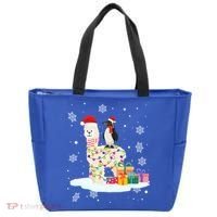 Penguins Lover Xmas Lighting Penguin Riding Llama Christmas Funny Gift Tote Bag thumb 0