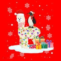 Penguins Lover Xmas Lighting Penguin Riding Llama Christmas Funny Gift Santa Hat thumb 1