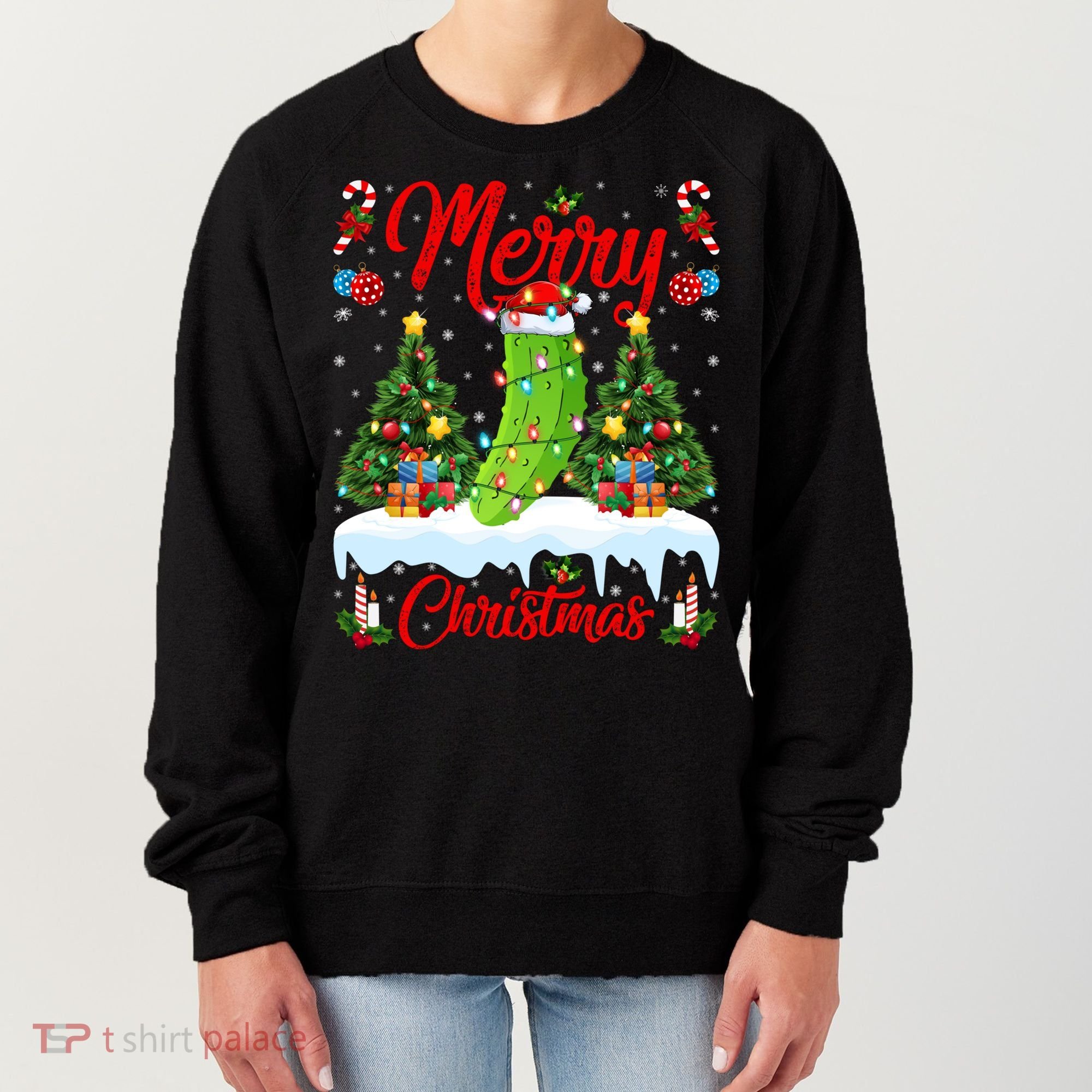 Pickle Lover Xmas Lighting Santa Hat Pickle Christmas Cool Gift Women's Sweatshirt