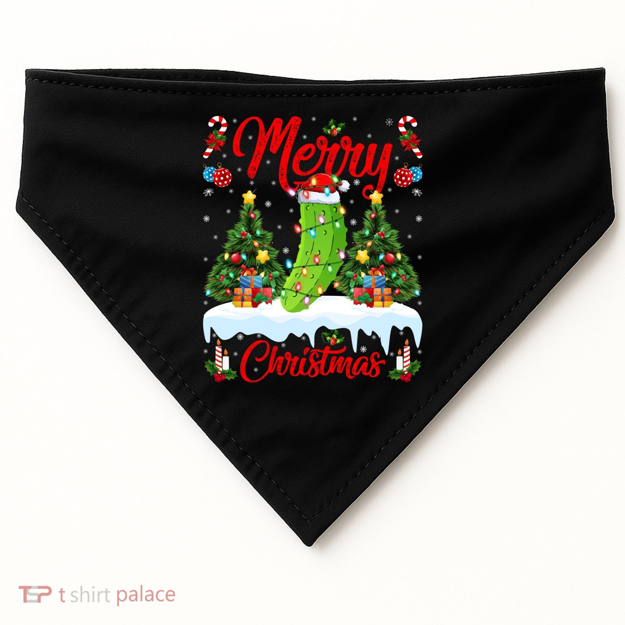Pickle Lover Xmas Lighting Santa Hat Pickle Christmas Cool Gift USA-Made Doggie Bandana