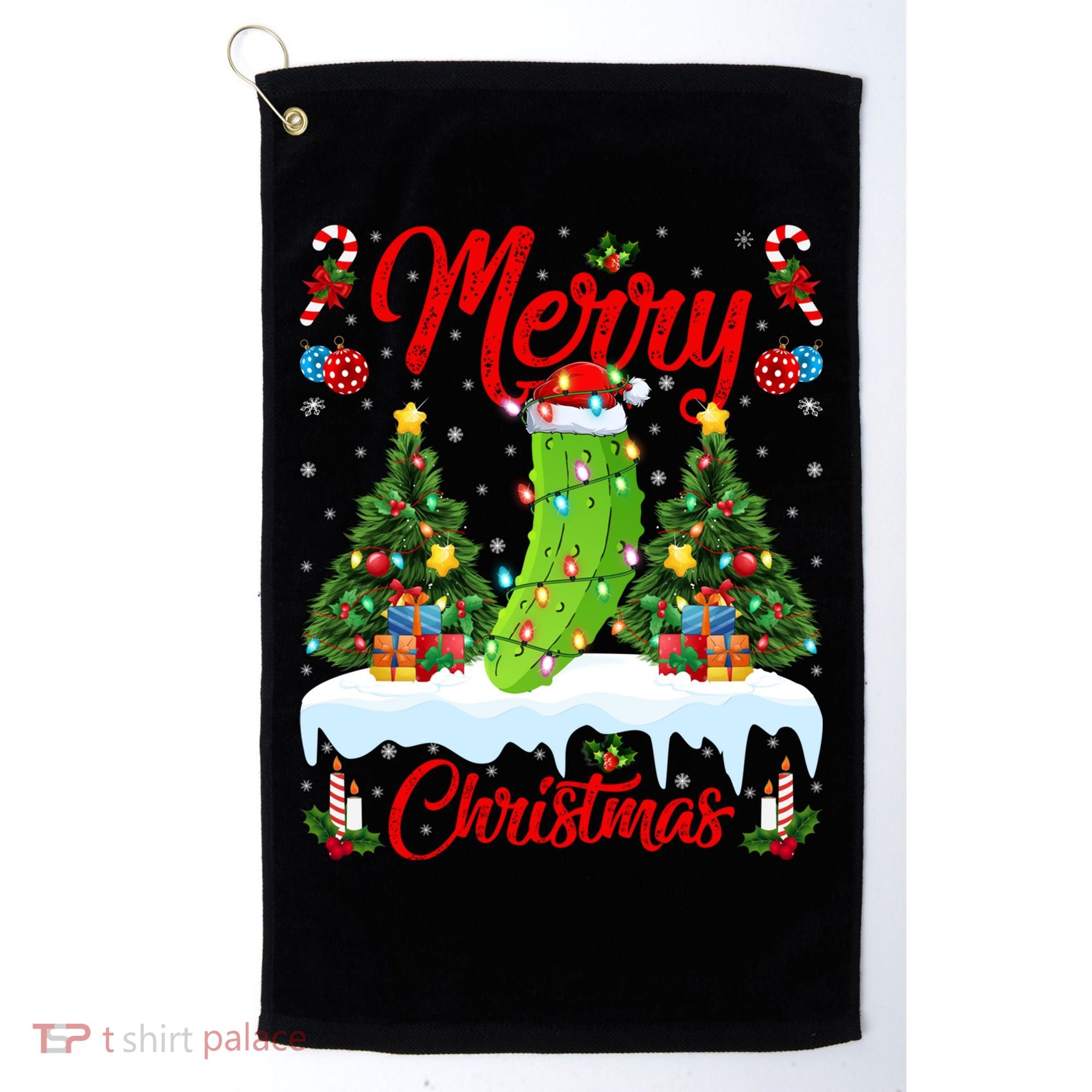 Pickle Lover Xmas Lighting Santa Hat Pickle Christmas Cool Gift Golf Towel