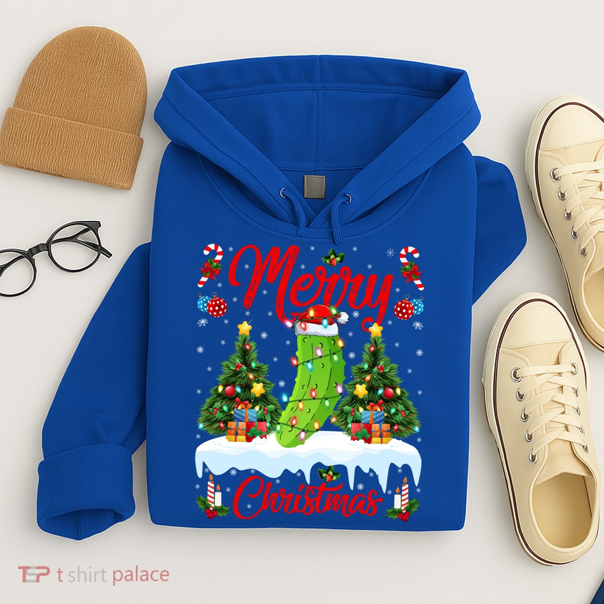 Pickle Lover Xmas Lighting Santa Hat Pickle Christmas Cool Gift Hoodie