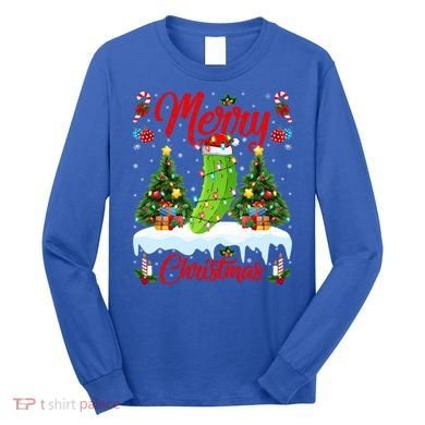 Pickle Lover Xmas Lighting Santa Hat Pickle Christmas Cool Gift Long Sleeve Shirt