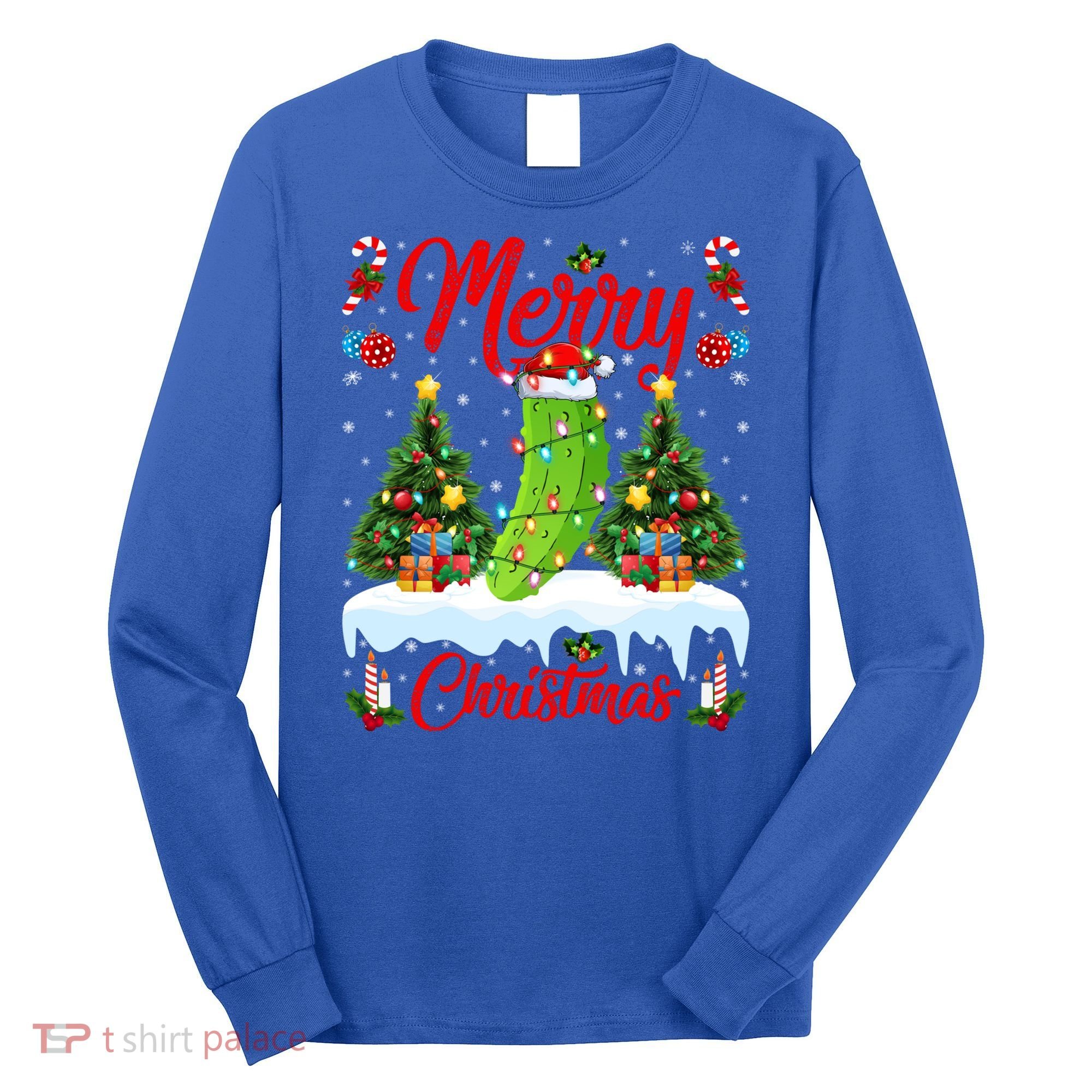 Pickle Lover Xmas Lighting Santa Hat Pickle Christmas Cool Gift Long Sleeve Shirt