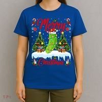 Pickle Lover Xmas Lighting Santa Hat Pickle Christmas Cool Gift T-Shirt thumb 4