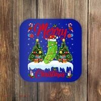 Pickle Lover Xmas Lighting Santa Hat Pickle Christmas Cool Gift Coaster thumb 0